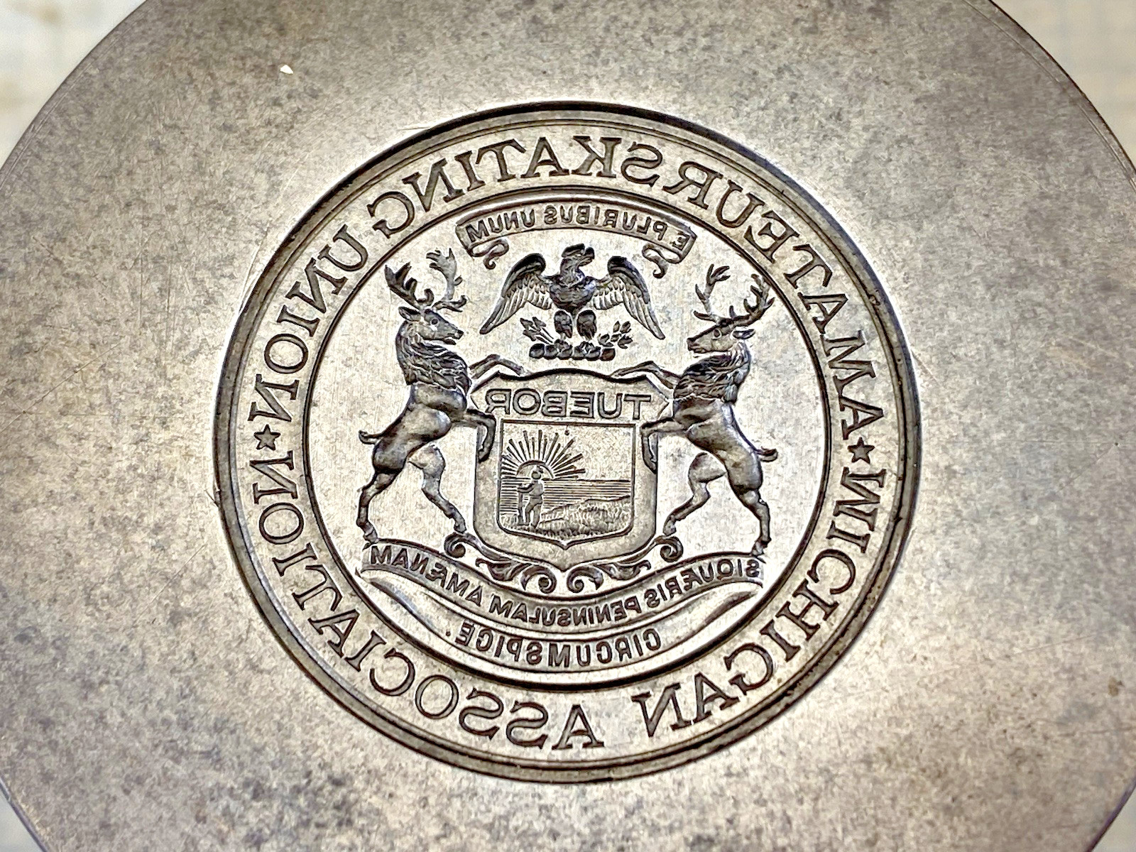 Antique Mold Die Hub Stamp Jewelry Michigan Skating Union ASSN Medal Badge #414
