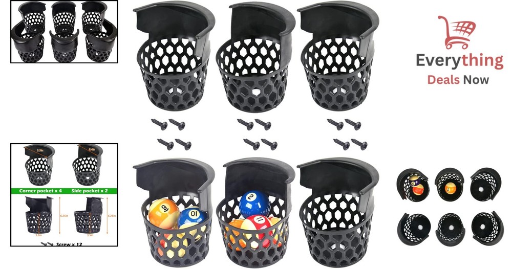 Set of 6 Pool Table Replacement Pockets Heavy Duty Plastic Web Billiard Pockets