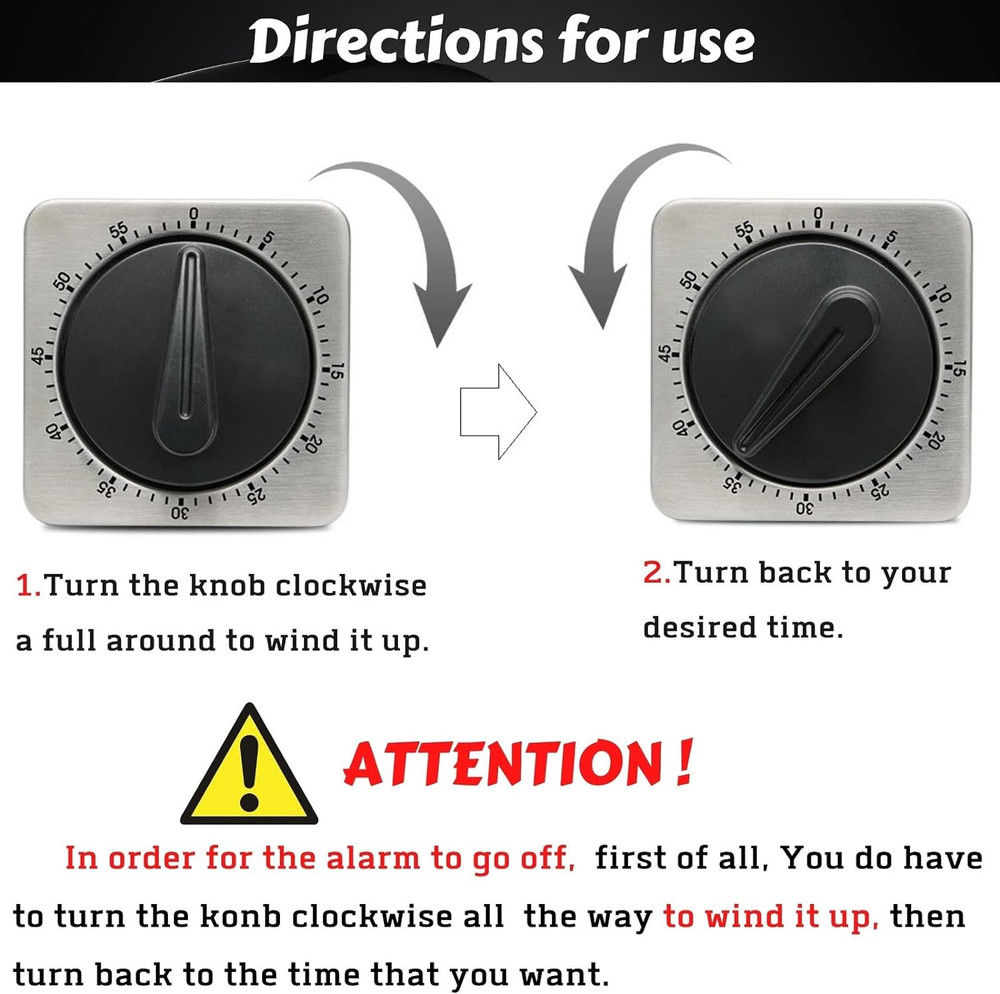 Kitchen Countdown Timer Magnetic 60 Minute Wind up Mechanical Timer Stainless St
