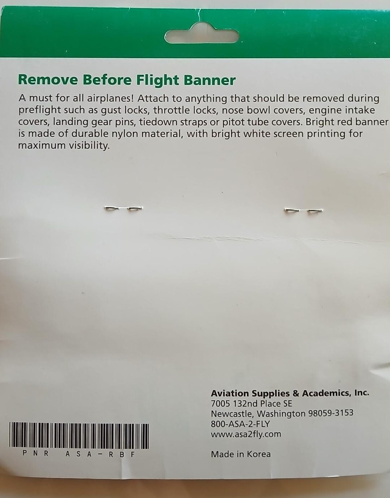 Remove Before Flight Banner "Tag for Items to be removed during Preflight