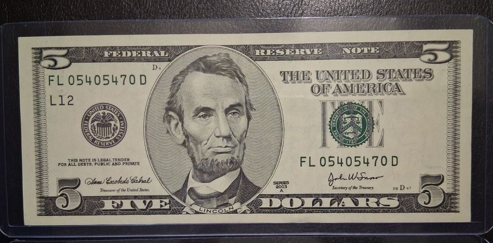 US TEN and FIVE DOLLARS 2001-2003 VF/AU