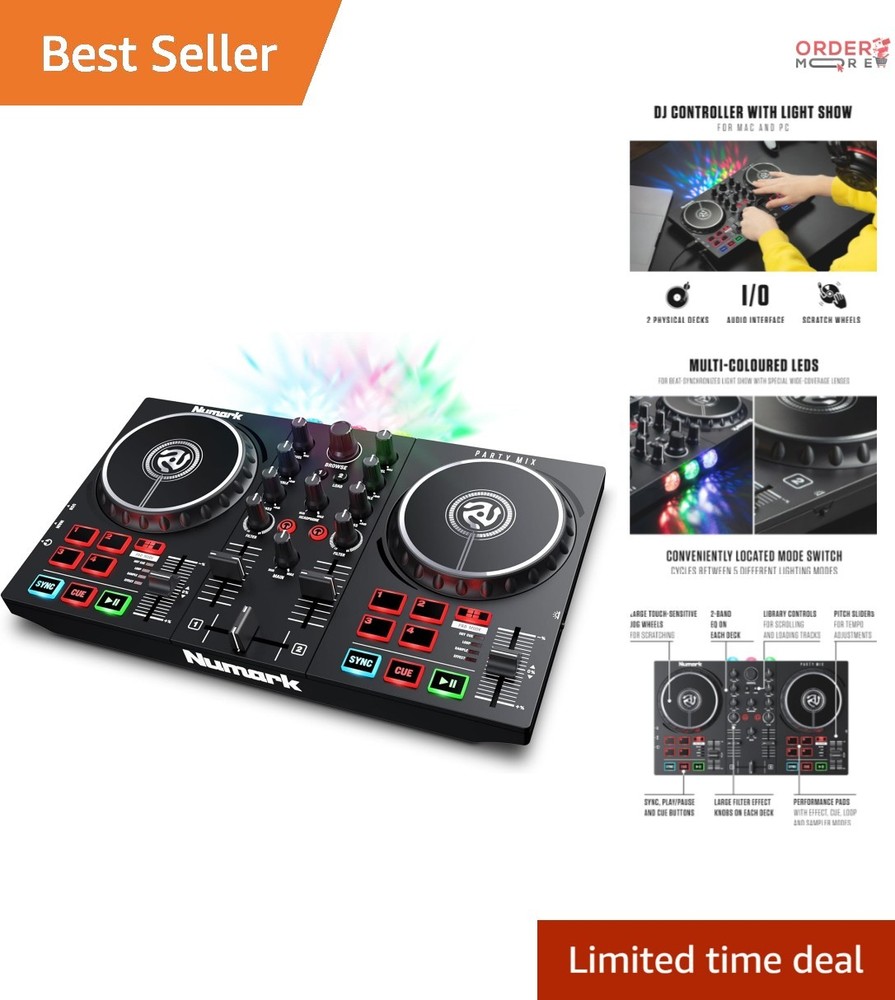 DJ Controller Plastic 2 Decks USB Interface Built-in Lights for Beginners