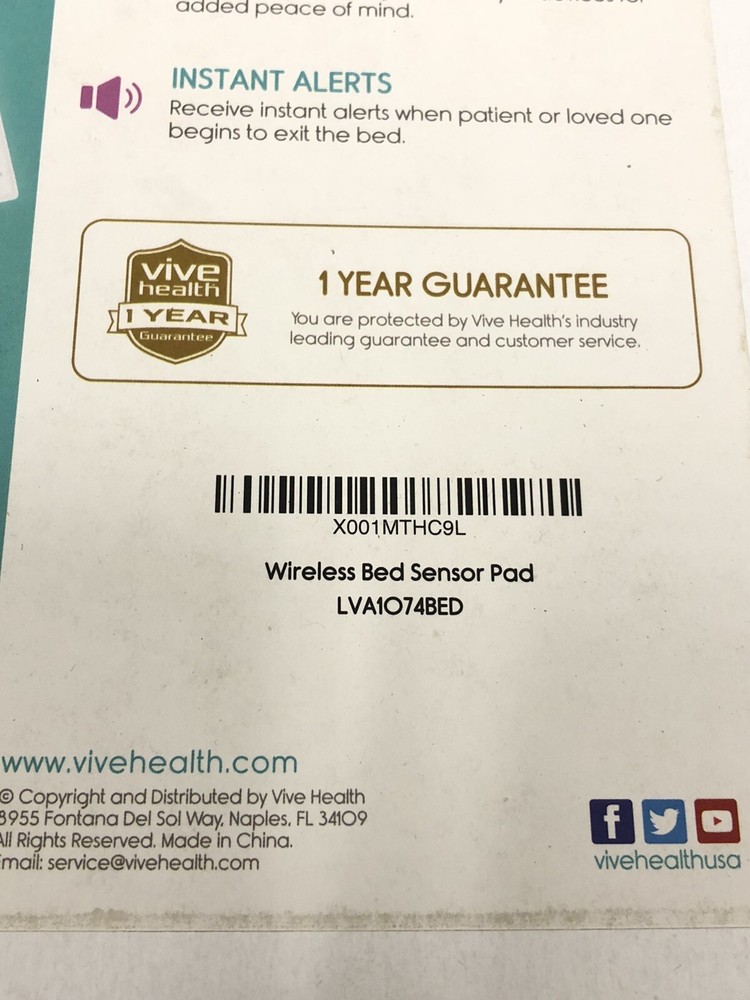 New Vive Wireless Bed Sensor Pad LVA1O74BED Has Bluetooth-Enabled Transmitter