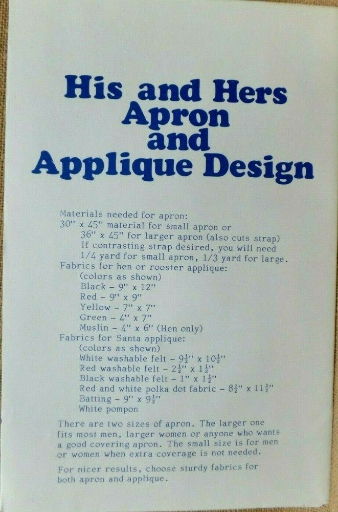 APRON PATCHWORK APPLIQUE PATTERN TO MAKE SIZES SMALL LARGE UNCUT VINTAGE 1978