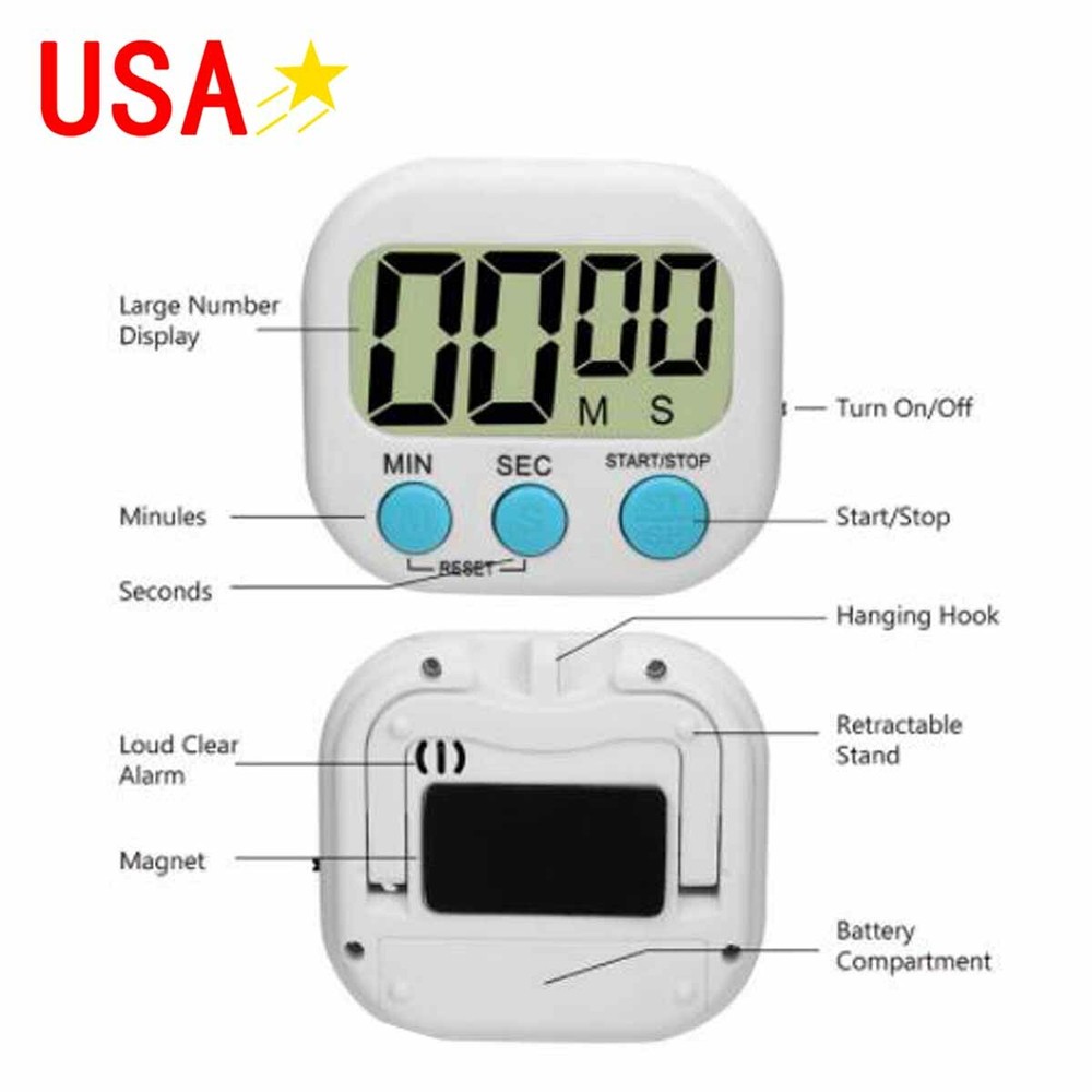Digital Kitchen Timer Magnetic Cooking LCD Count Down Up Clear Loud Alarm