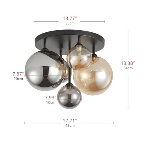 5-Light 17.71 in Black Semi Flush Mount Ceiling Light, Modern Ceiling