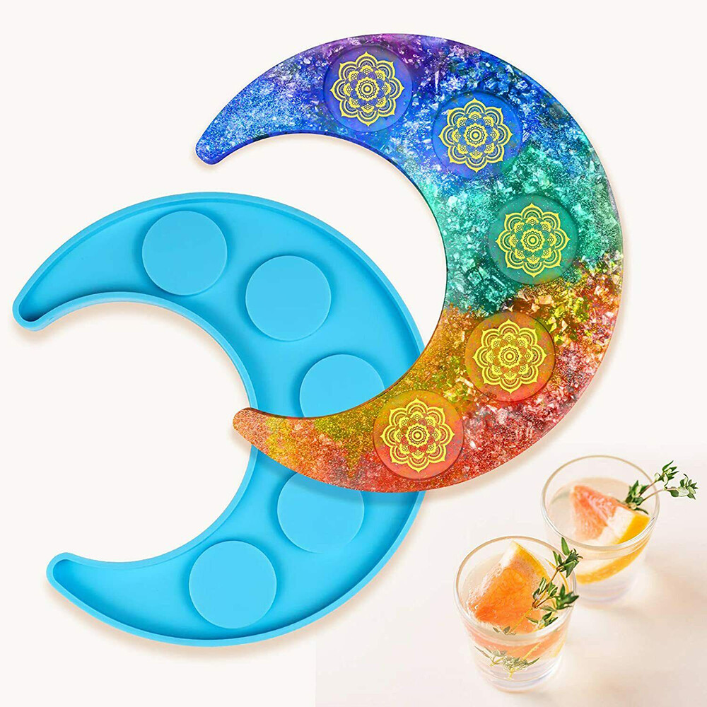 Moon Shape Silicone Resin Serving Tray Moulds Glasses Epoxy Casting Mold Tool