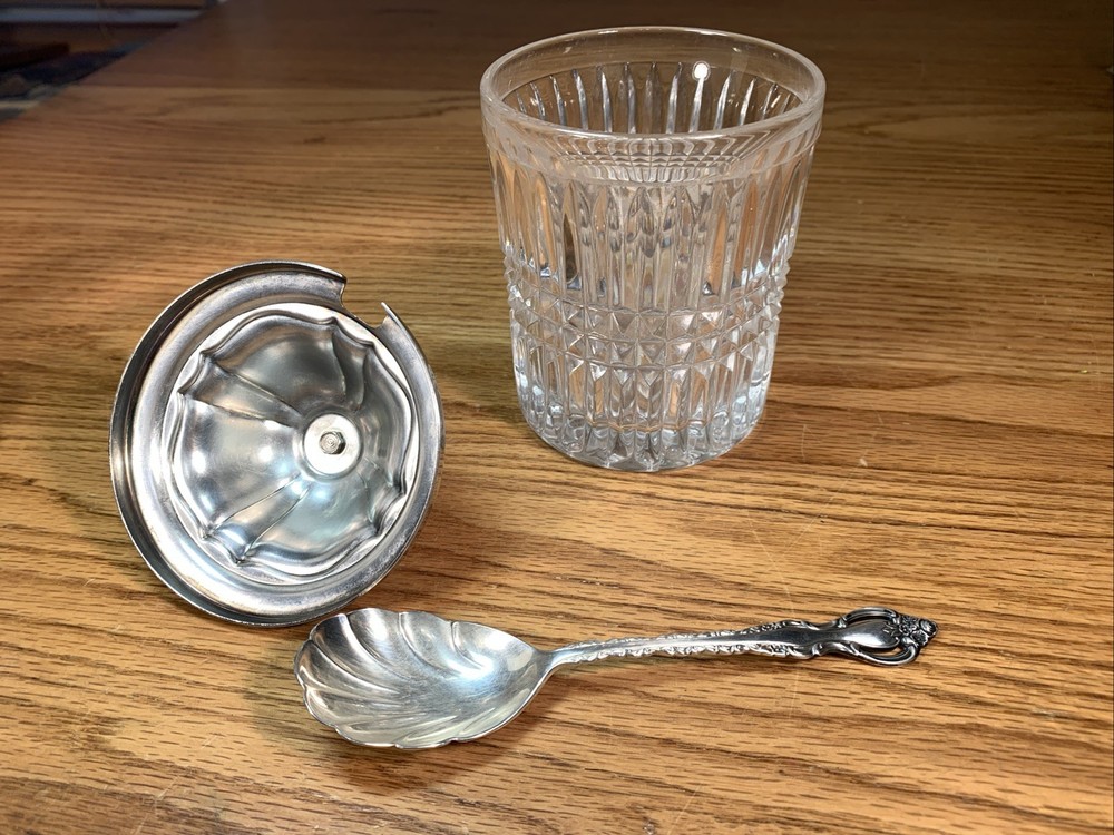 Vintage International Silver Plated Jelly Jar with silverplated lid and Spoon