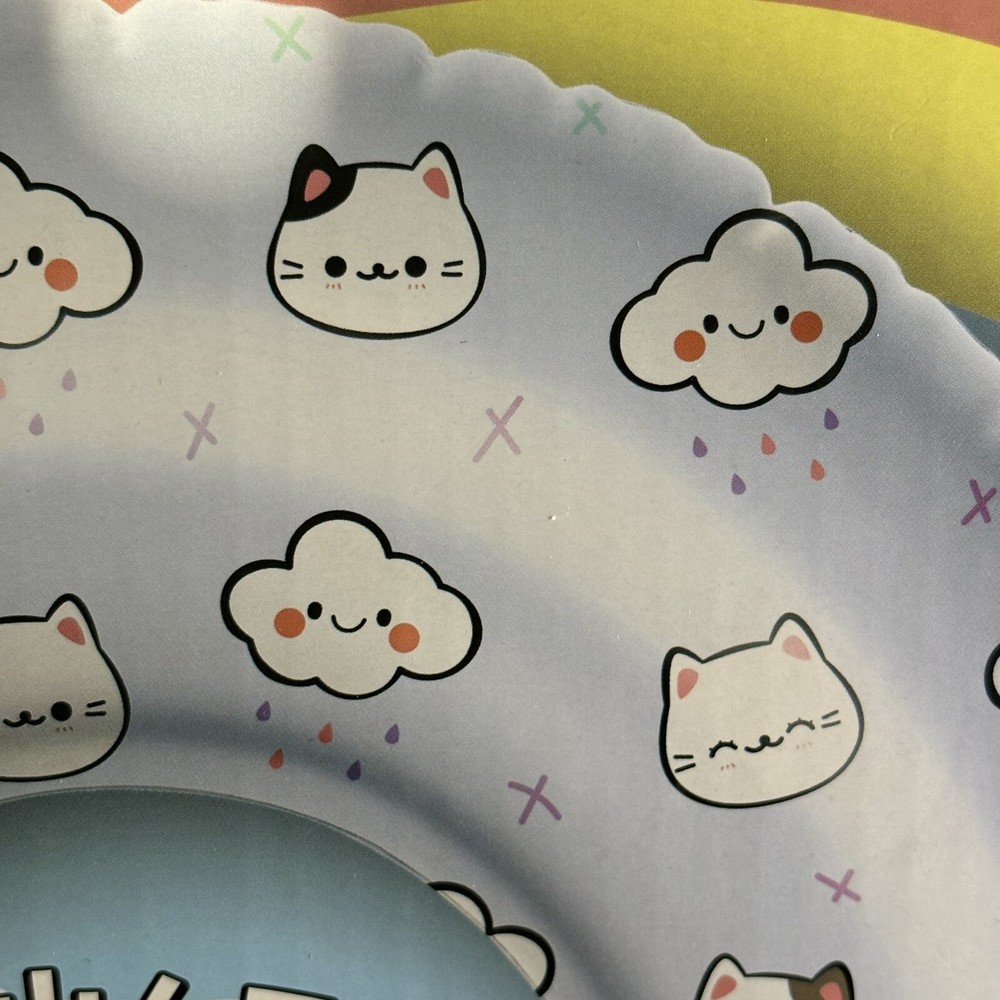 Minicoco Kawaii Pool Float Inflatable Size 53” Diameter White Innertube Smiling