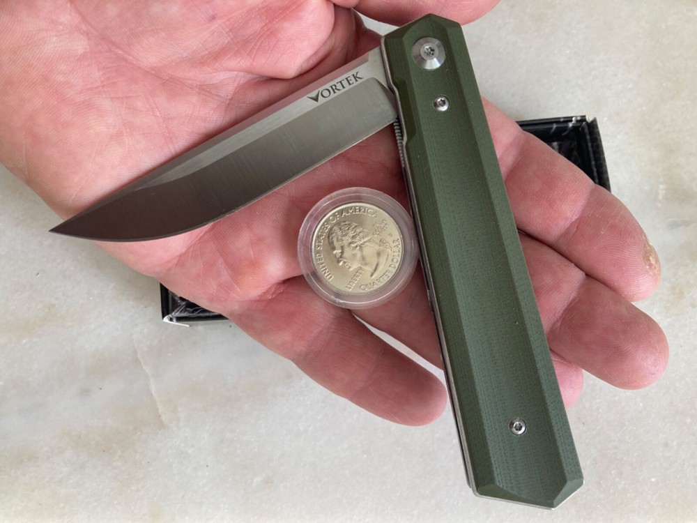 NEW VORTEX APACHE OLIVE FLIPPER POCKET KNIFE LOCK D2 PLAIN BLADE FAST BALL EDC
