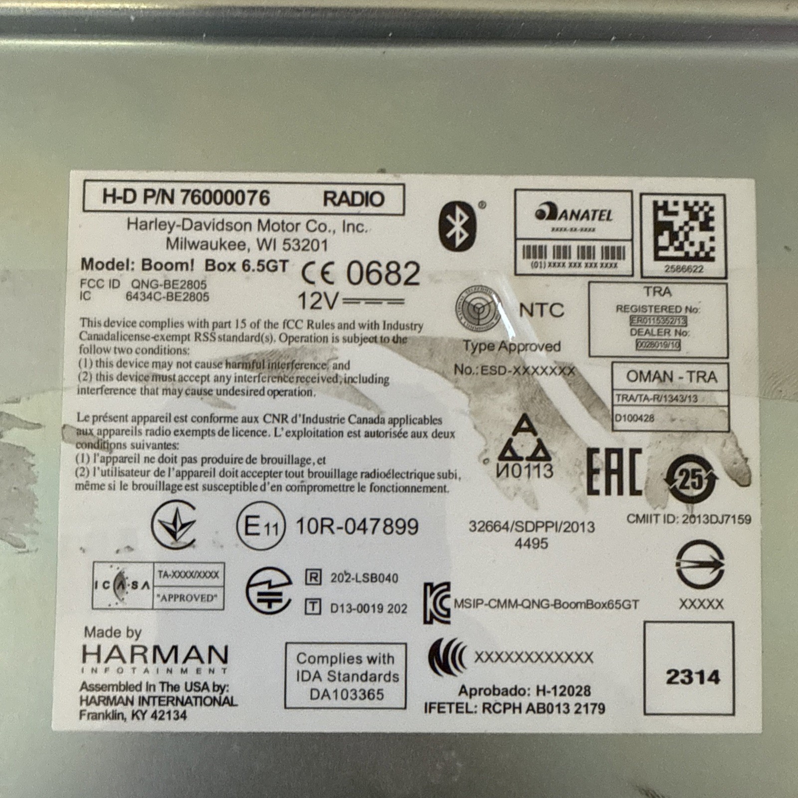 Harley OEM 2014-2018 Street Glide Boom Box 6.5 GT Radio Touchscreen Gloss Black