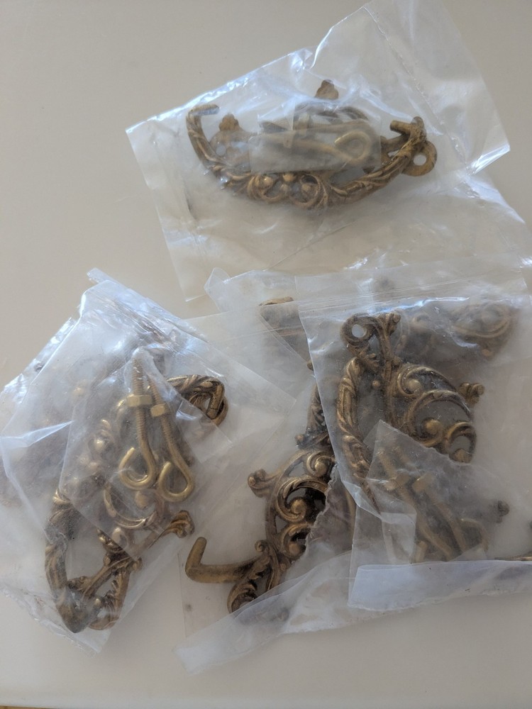 Drop Bail Drawer Pull Solid Brass w/hardware Ornate NOS 3" center 3.5"wide 1.75T