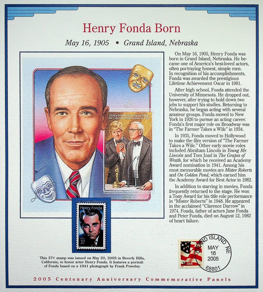 Henry Fonda Born Stamp Panel • 2005 Centenary Commemorative