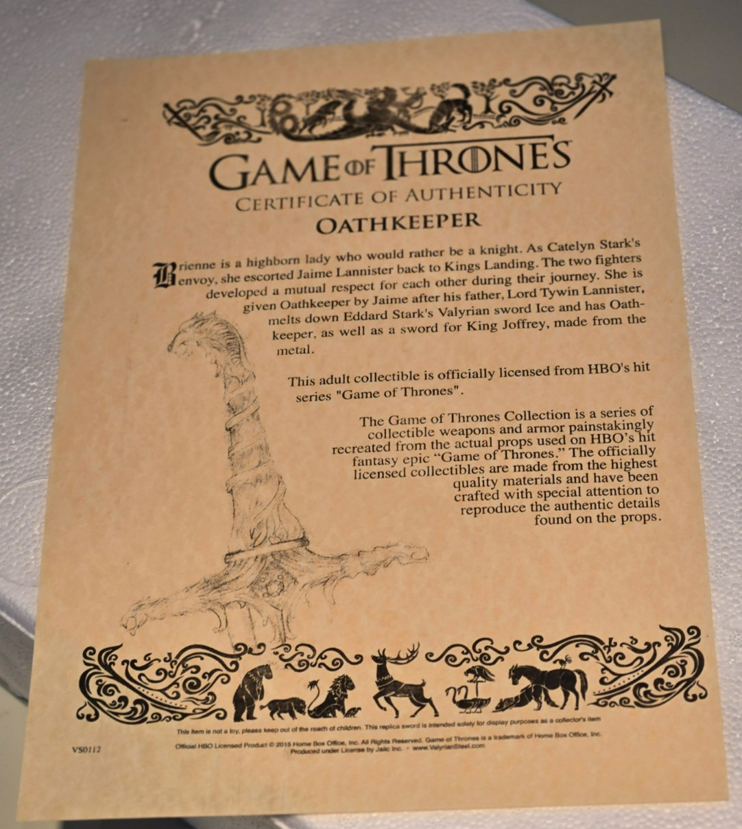 Game of Thrones Brienne of Tarth Valyrian Steel OATHKEEPER Sword Replica w/Boxes