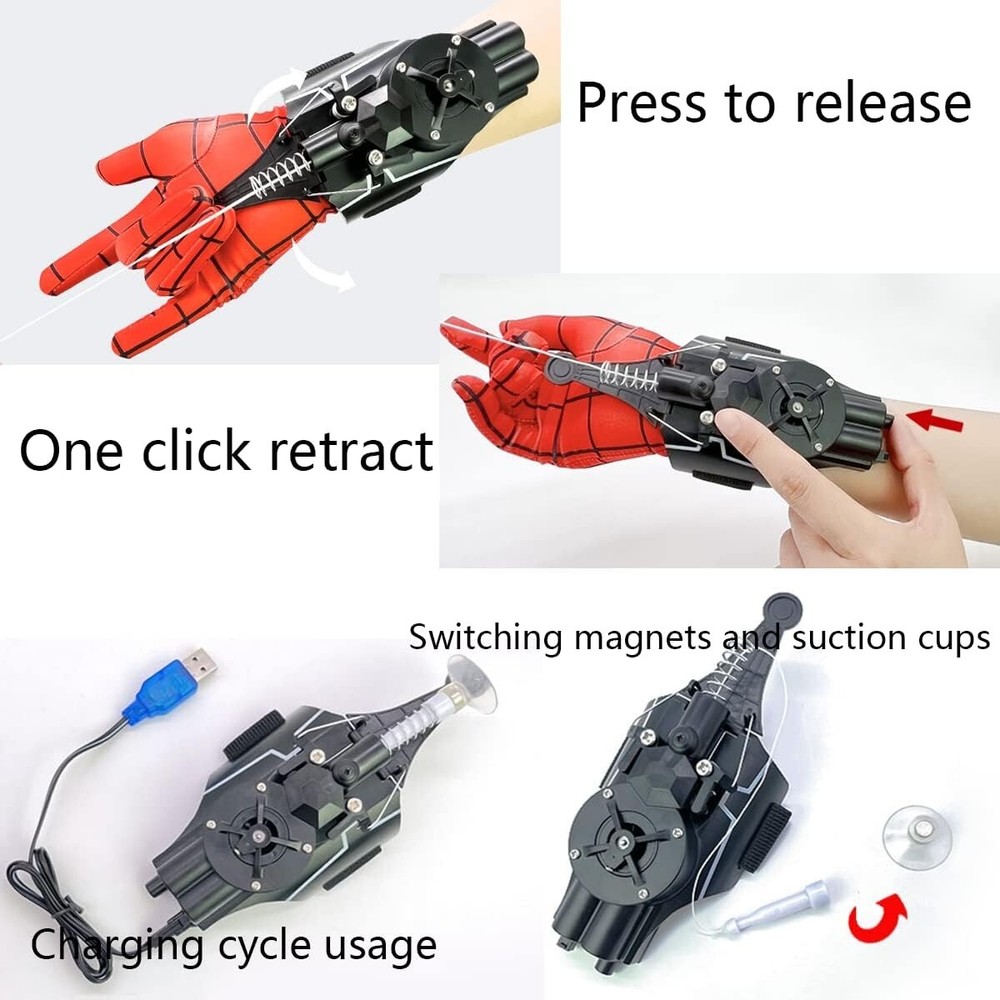 Spider Web Shooter Toy - USB Rechargeable, 9.7-Foot Range, Dual-Function