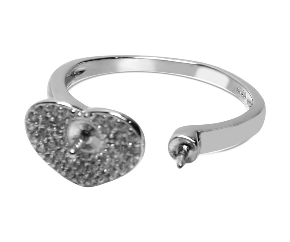 Heart Shape Micro-Paved 925 Sterling Silver Adjustable Ring Setting
