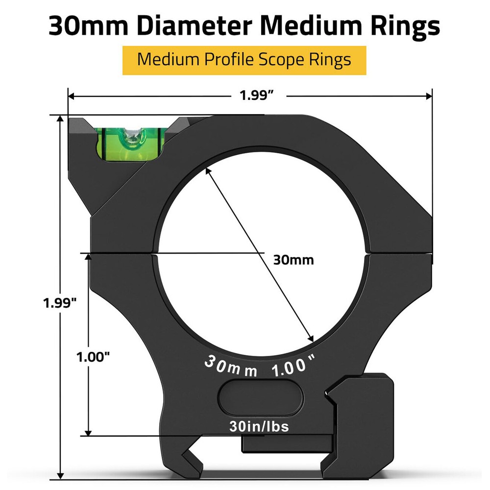 Medium Profile Scope Rings Rifle Scope Mount 30mm Ring for Picatinny Rail - 2PCS