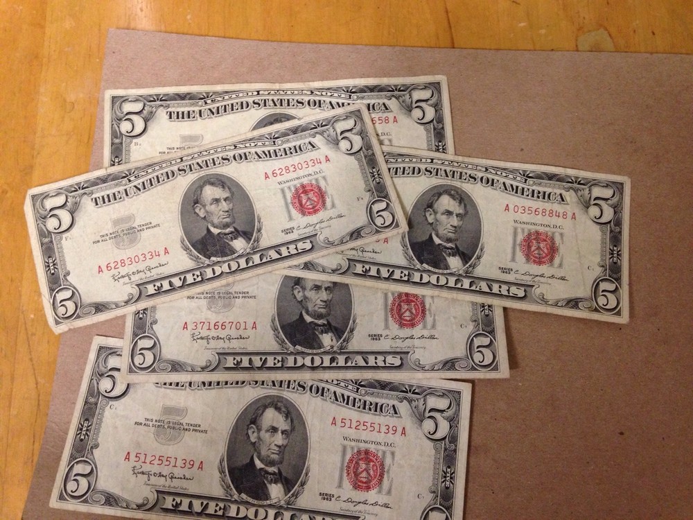 1963 Five Dollar Notes Red Seal (5) Circulated