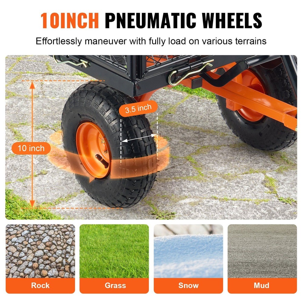 880lb Rugged Dump Cart with 10in Wheels and Multi-Scenario Adaptability