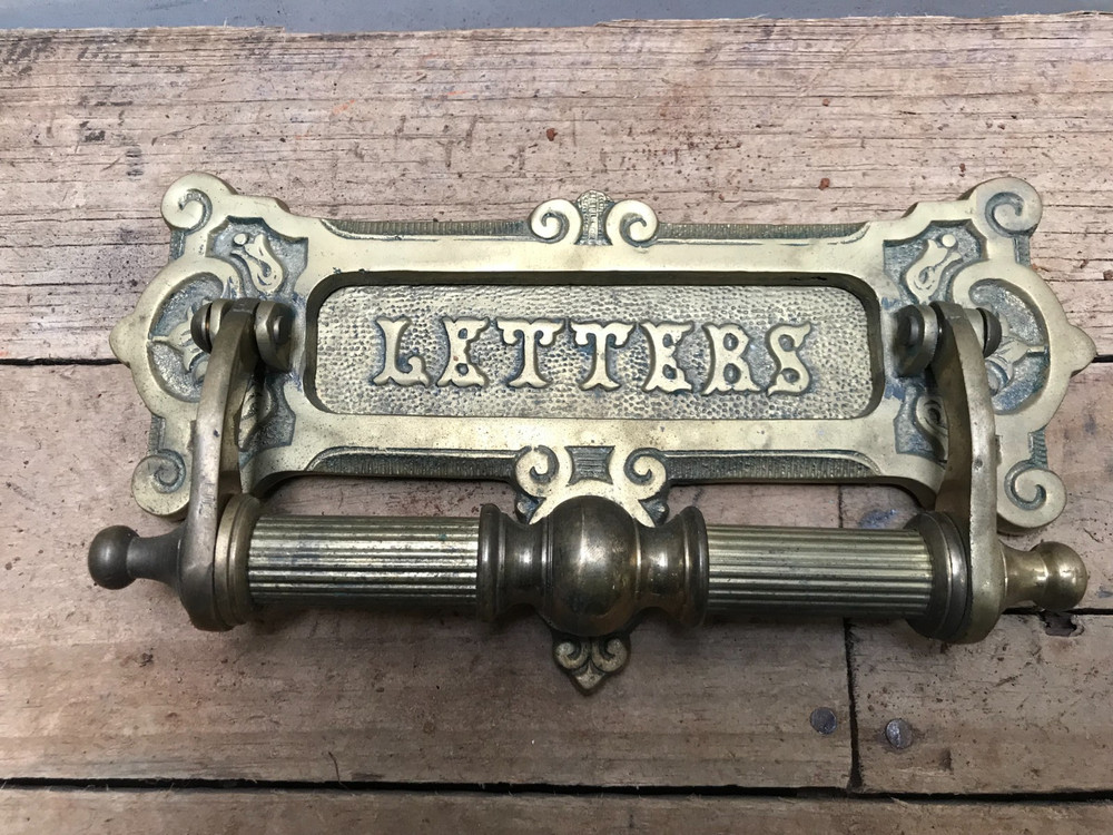 Antique Victorian Style Solid Brass Door Knocker & Mail Slot Embossed Letters