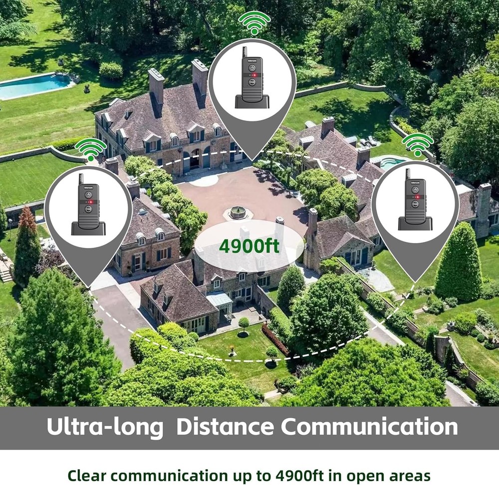 Wireless Home Intercom System 2 Pack Long Range 4900ft Waterproof Office House