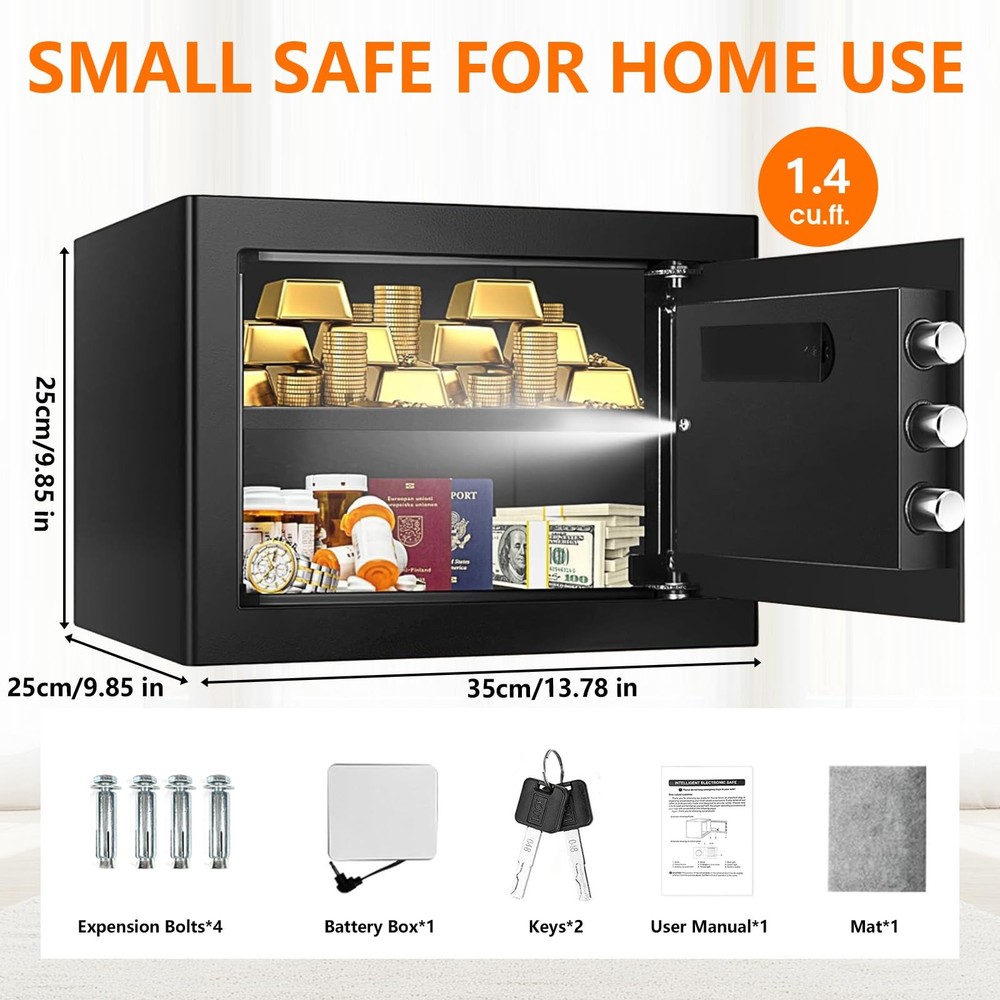 1.4 Cuft Small Fire Safe Box for Home, Security Safe Box Fireproof Waterproof...