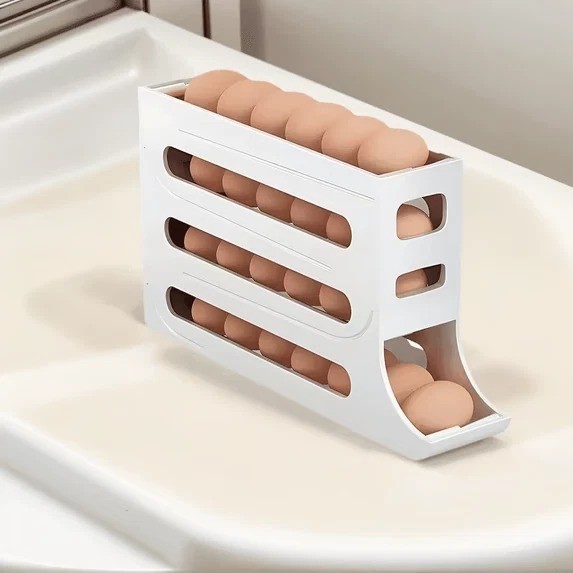 Automatic Rolling Egg Dispenser Organizer for Refrigerator 4-Tier Space-Saving
