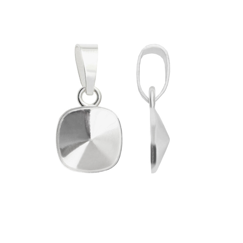 Sterling Silver Square Shape Bail with Loop for Gluing Square Shape 10mm Crystal
