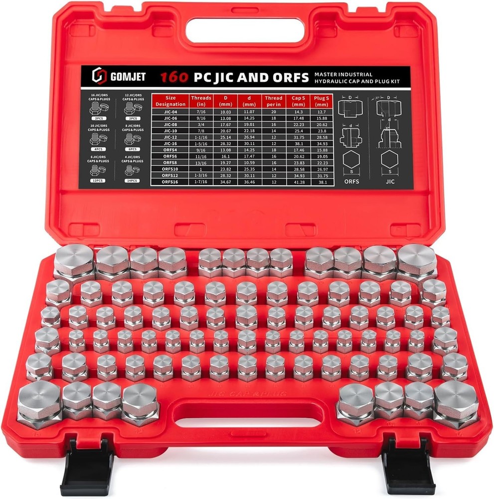 160 PC Hydraulic Cap Plug Kit JIC ORFS
