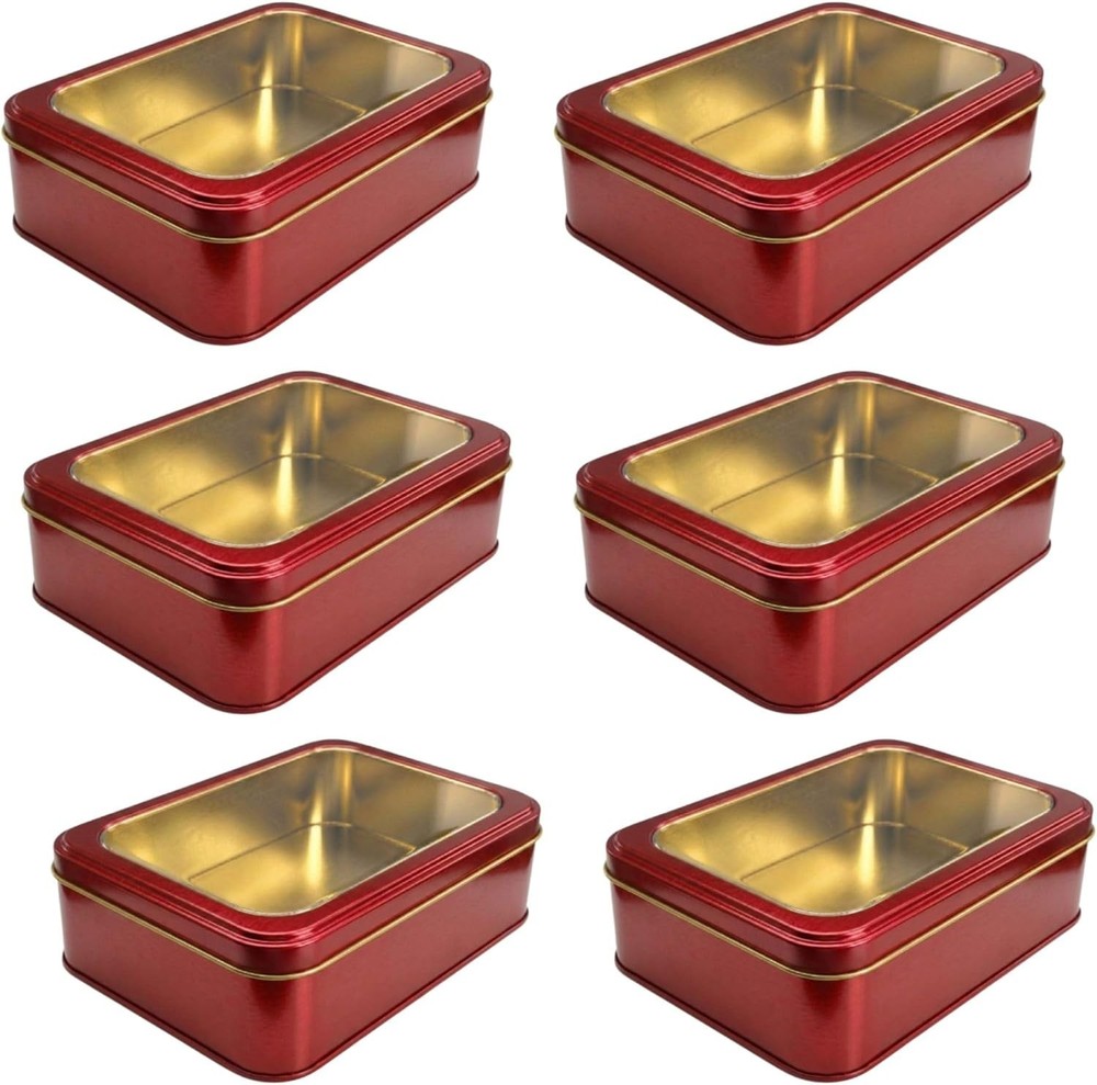 Gold Glitter Single Piece Empty Rectangular Tin Container W/ Lid Multipurpose