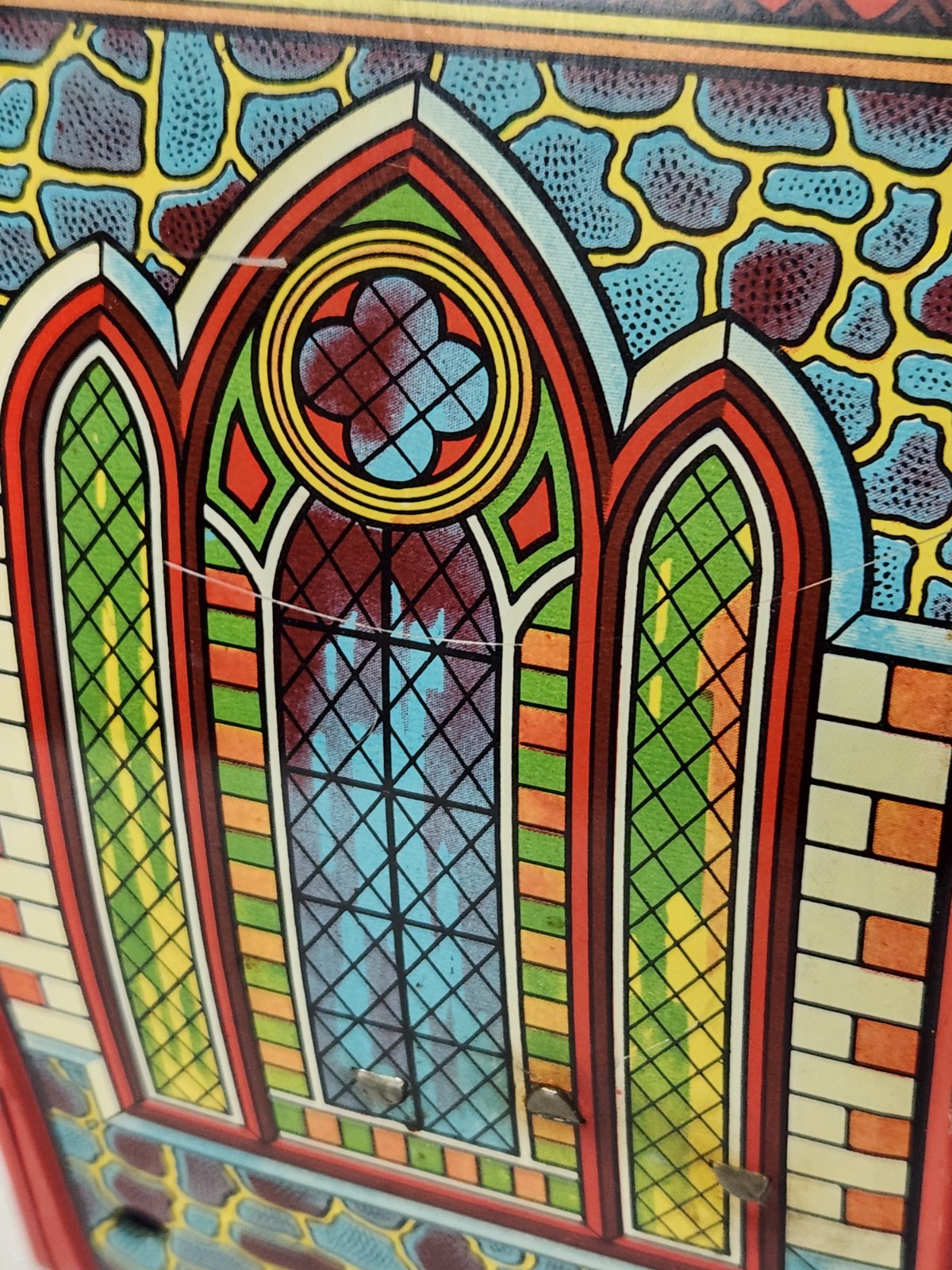 Old Chein Tin Wind Up Musical Cathedral Church Organ With Box