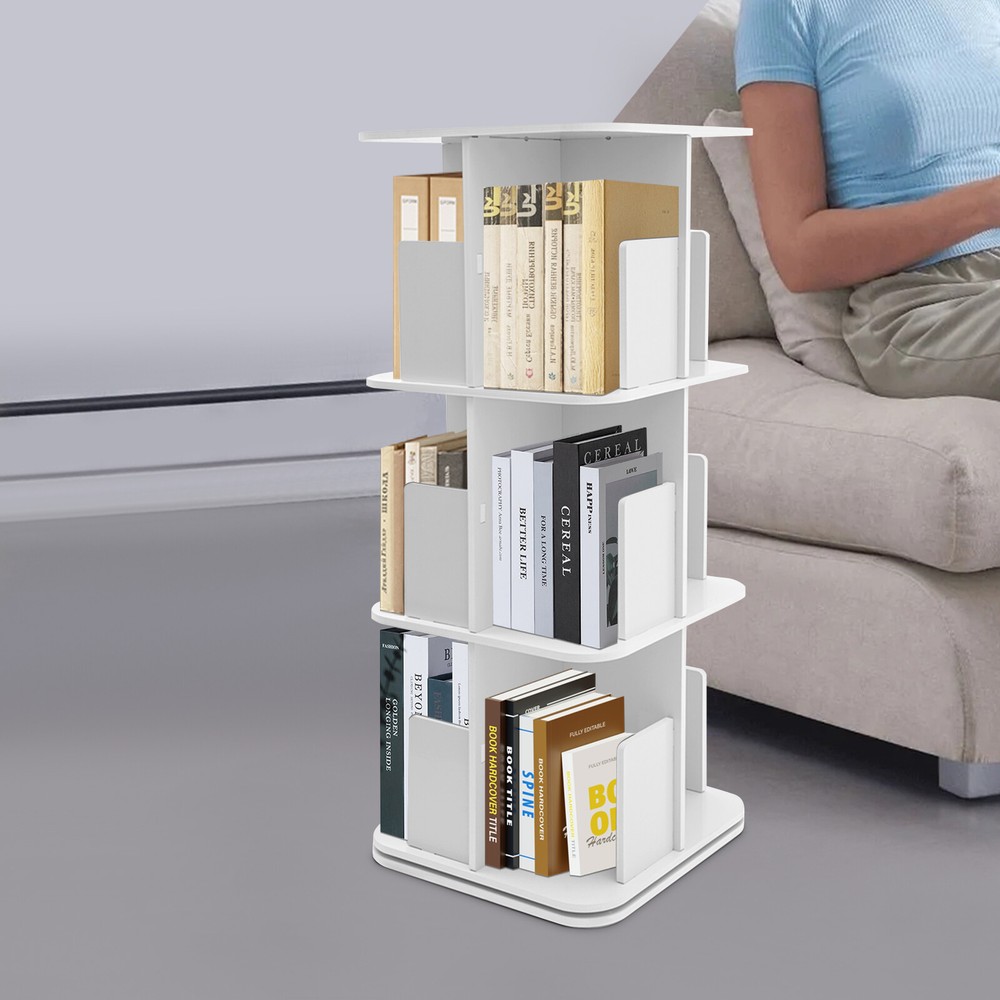 360�� Rotating Bookshelf, 3 Tier Standing Bookcase, Small Corner Bookcase
