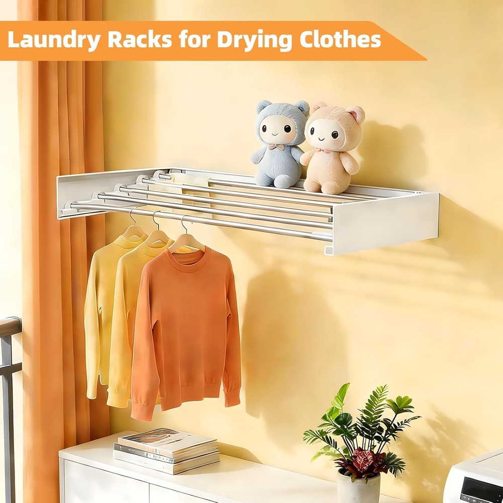 Wall Mounted Clothes Drying Rack 32", Collapsible Space Saving Laundry Drying Ra