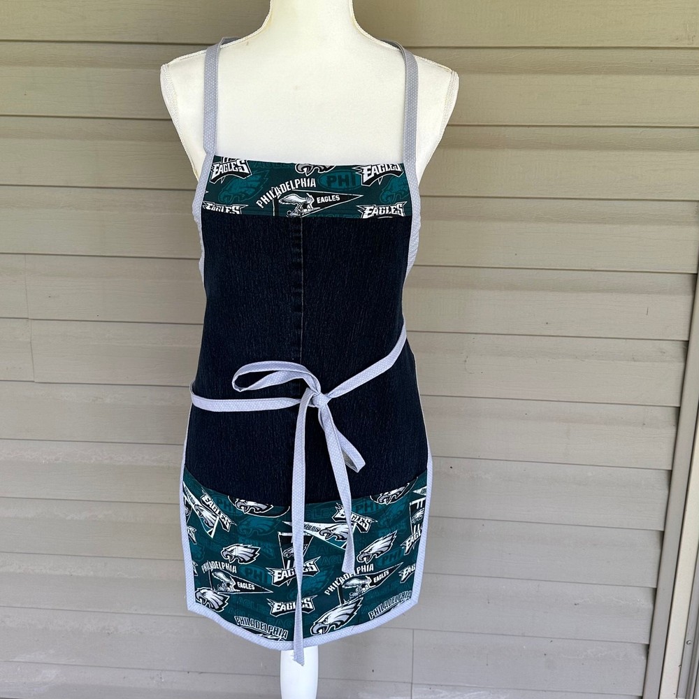 Handmade NFL Eagles Apron Recycled Denim Pockets