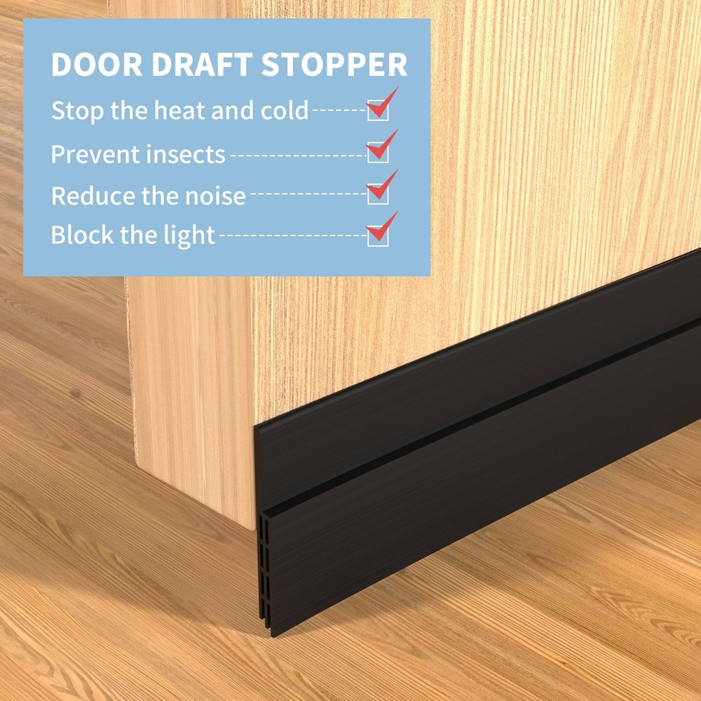 Hojoy 2 Pack Under Door Draft Stopper, Adjustable Sweep 2 Pack, Black