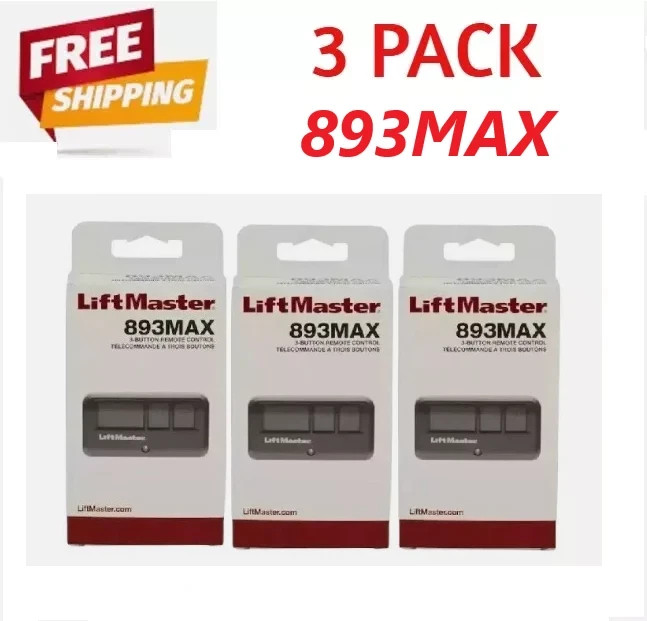 3 Pack 893MAX LiftMaster 3 Button Remote Control Garage Door Opener
