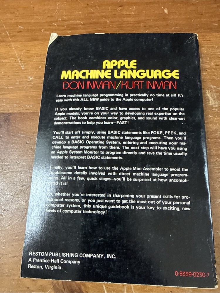 Apple Machine Language (Don & Kurt Inman) 6502 Assembly / Mini-Assembler