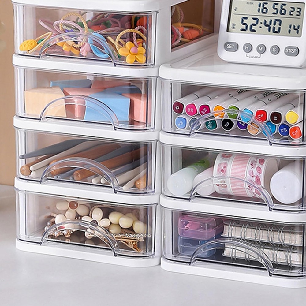 Stationery Storage Box,Desk with Drawer Desktop Desk Storage Box Stackable Or...