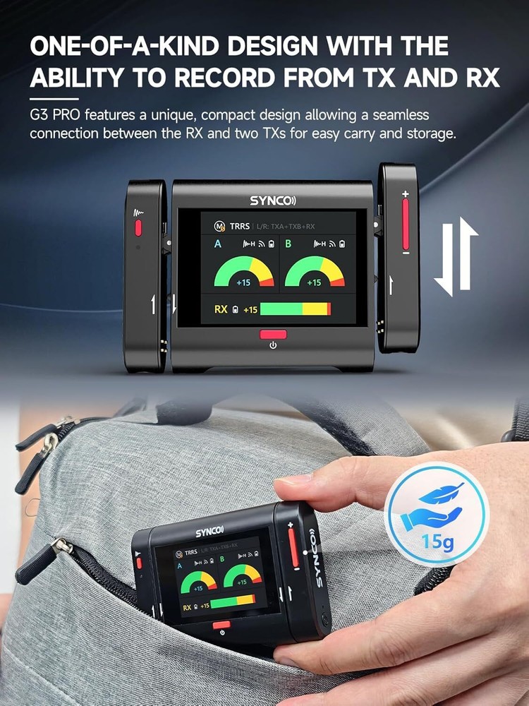 SYNCO G3 PRO Wireless Microphone with Touch Screen Noise Reduction for Camera