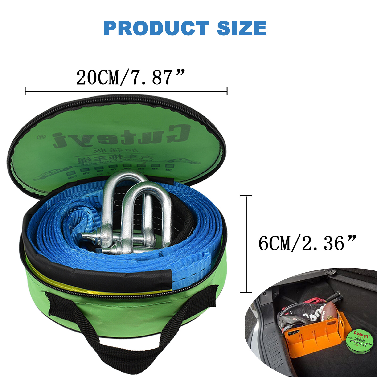 16' 8 Tons Heavy Duty Winch Tow Strap Towing Rope Road Recovery Emergency Tool