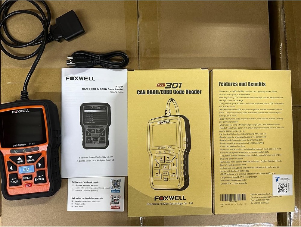 FOXWELL NT301 OBD2 Scanner Diagnostic Tool Live Data Code Reader Check Engine