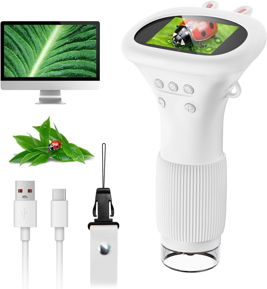 Educational Kids Microscope with 2" Display & 8 LED Lights, 1000X Magnification