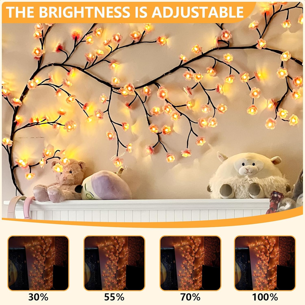 Cherry Blossom LED Vine Lights with Remote Timer, 4FT, 48 LEDs