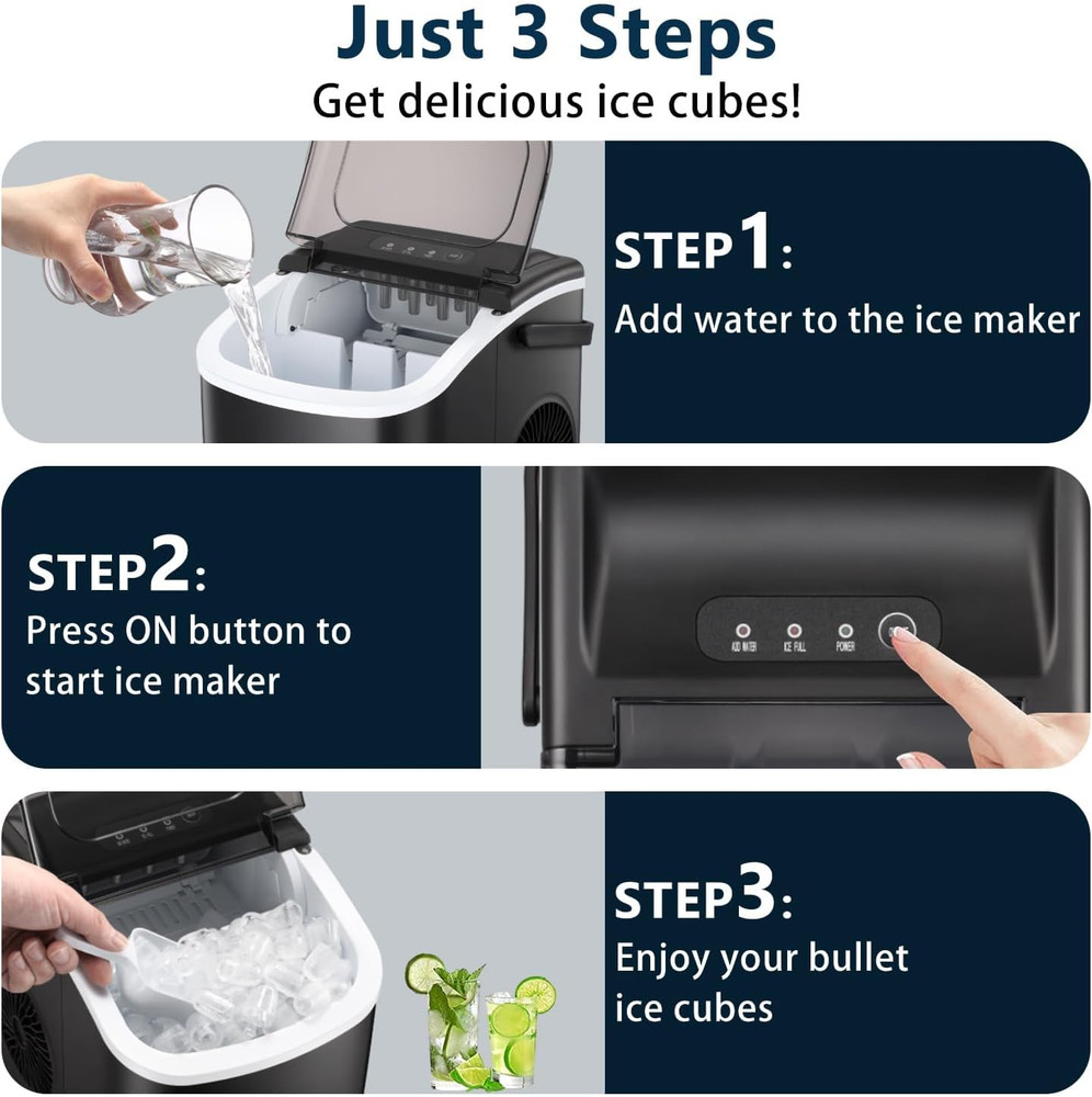Countertop Ice Maker Machine, Portable Compact Small Bullet Ice Maker with Self