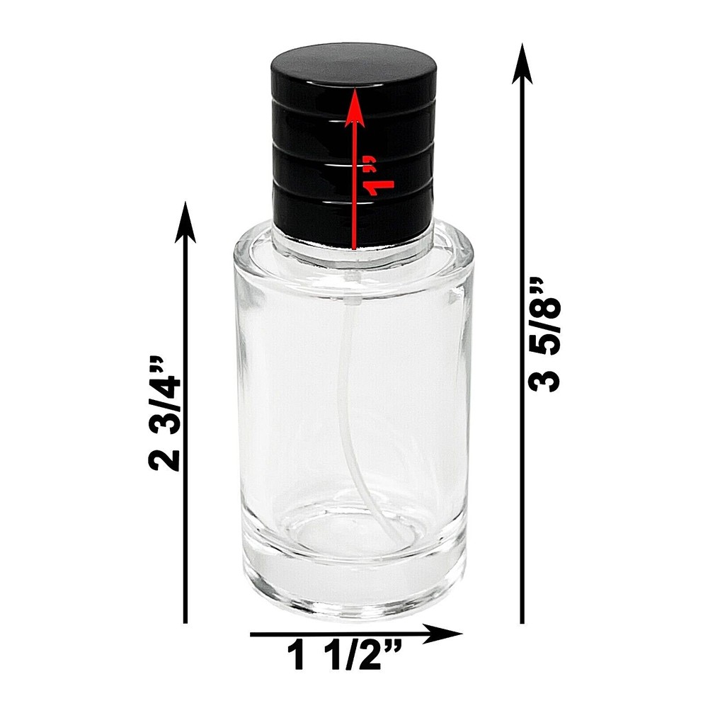 30ml 1oz Empty Thick Glass Perfume Black Cap Bottles Silver Atomizer Fine Mist