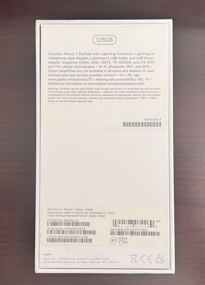 Apple iPhone 7 Silver 128GB - BOX ONLY - Original Box in Great Condition!