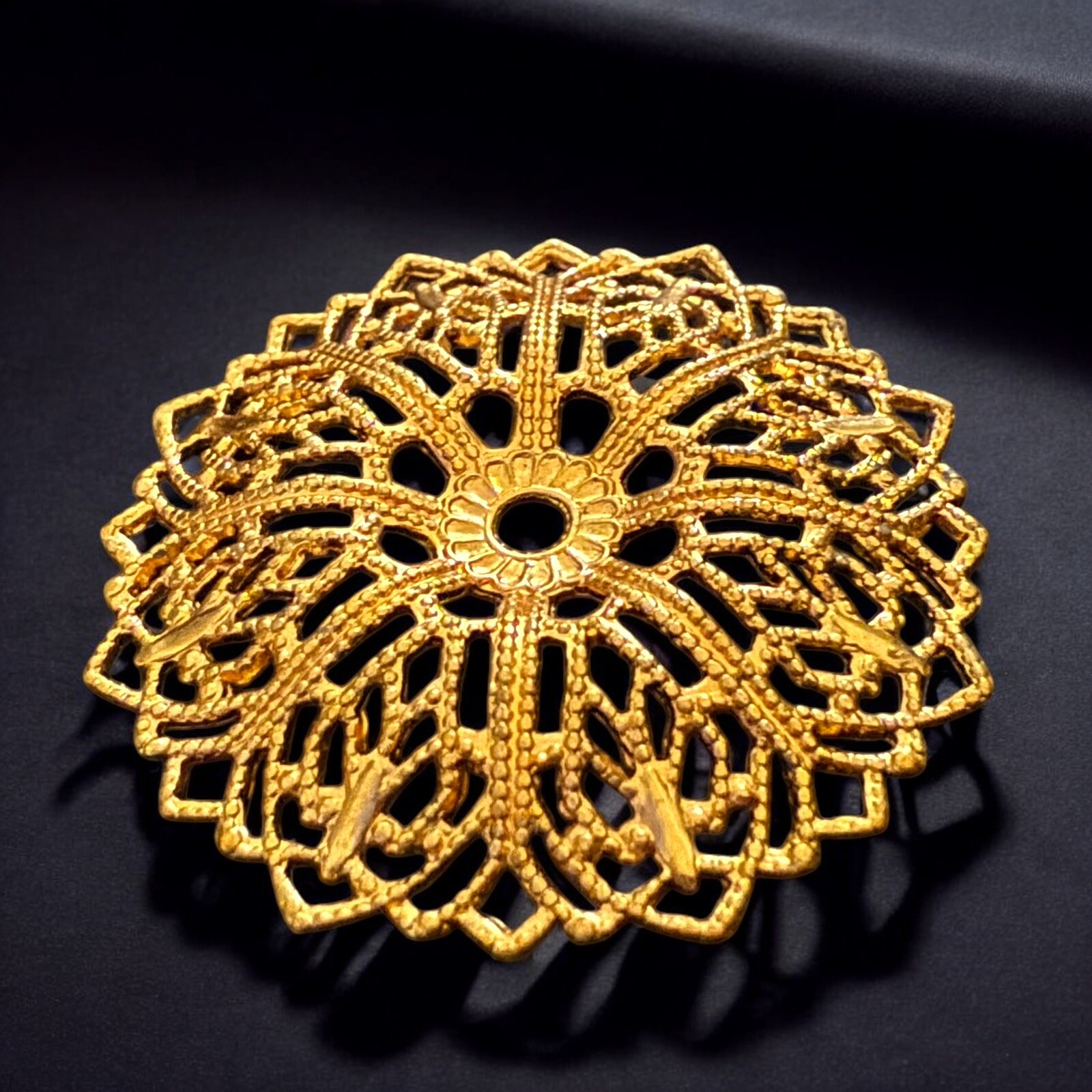 Brass Filigree Floral Stampings Vintage Lot of 10 32mm Jewelry Making Antique