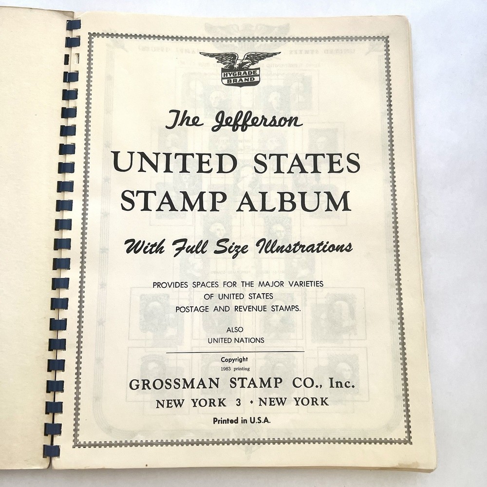Vintage 1963 The Jefferson United States Stamp Album w Canceled Postage Stamps