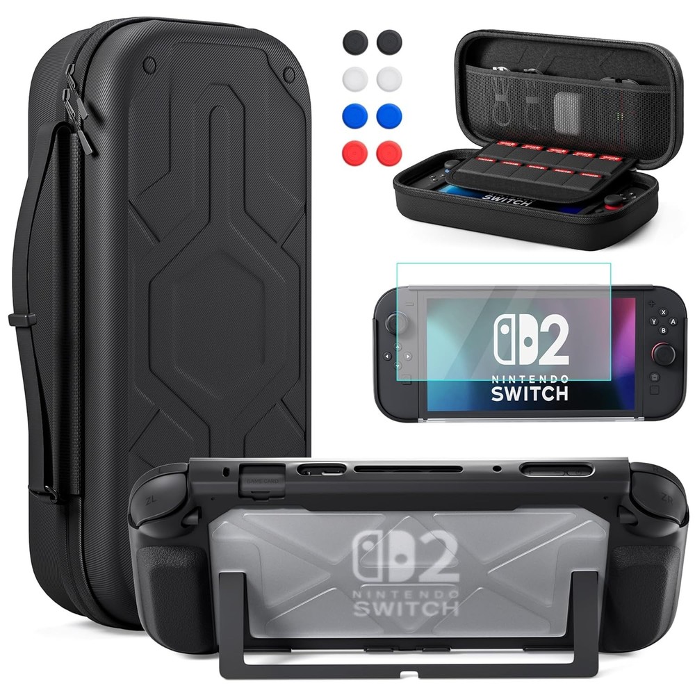 Nintendo Switch 2 Hard Case, Glass Screen Protector, And Protector Case Bundle