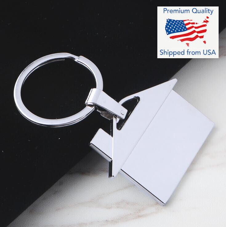 2x PCS House Shape Silver Chrome Keychain Key Chain Warming Gift - Nice Weight!